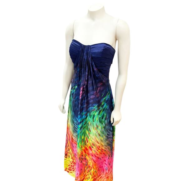 Temptation Rainbow Drops Satin Maxi Gown Strapless Multicolor Sz 8 - Picture 5 of 13